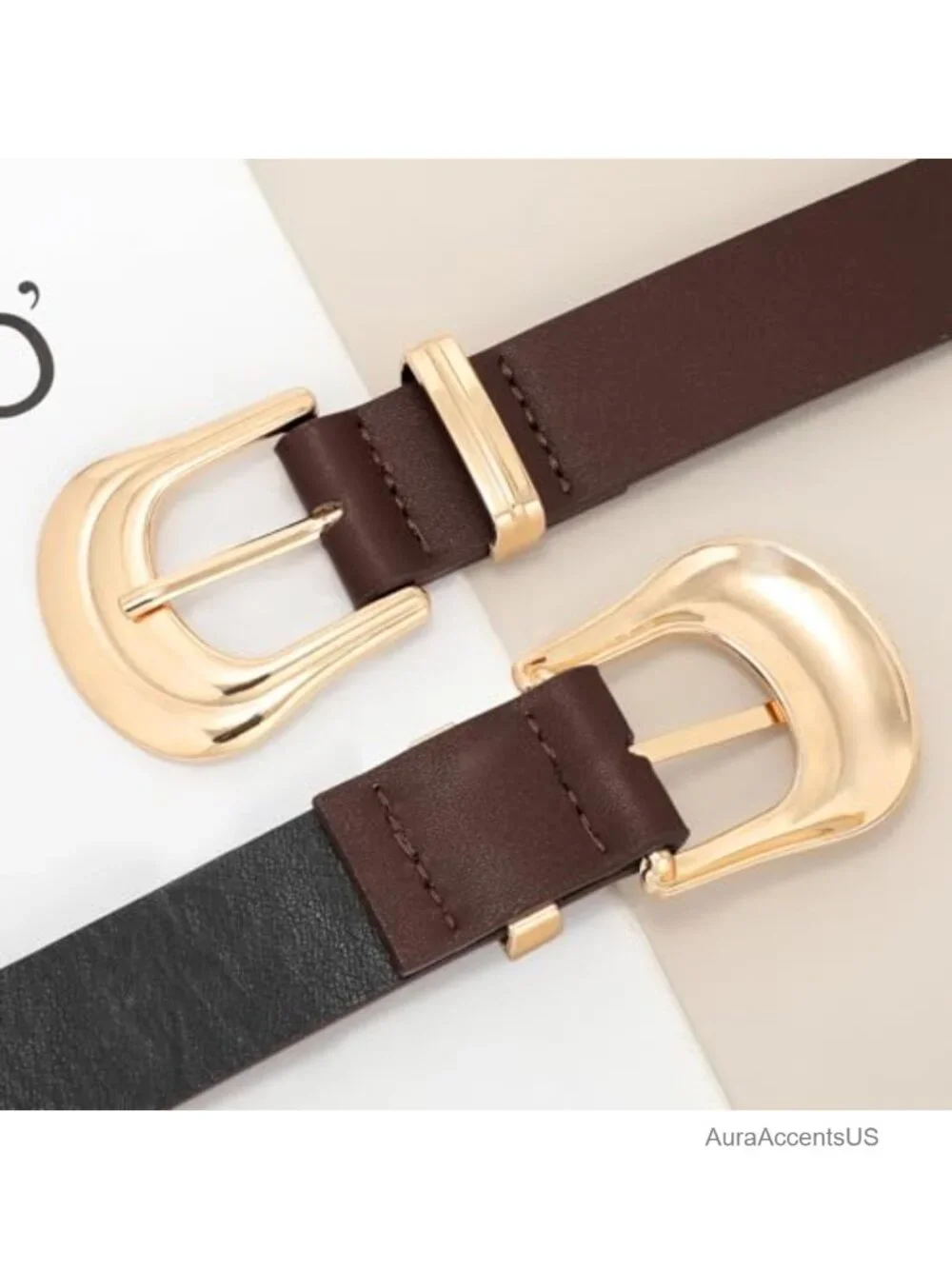 Women's Western Leather Belt Faux Leather Cowgirl Belt Gold Buckle Rodeo Belt